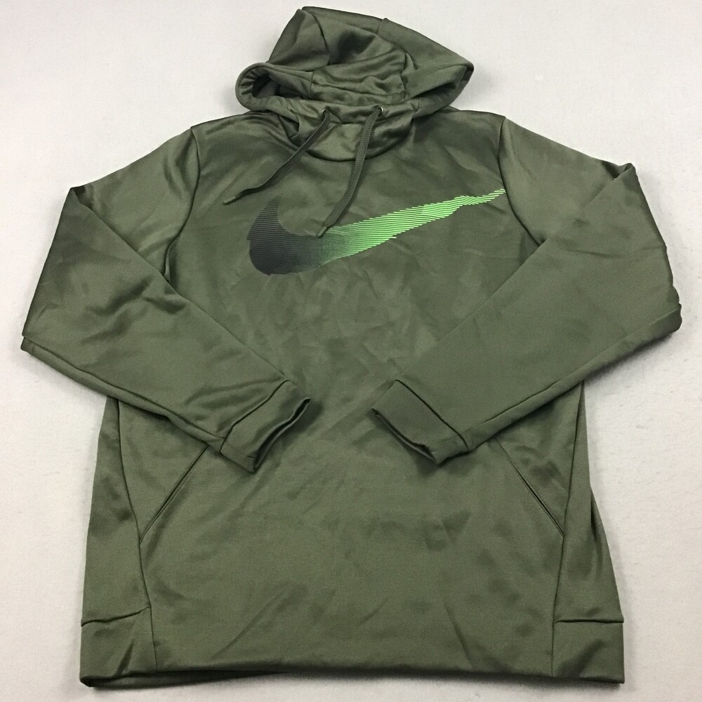 Nike Hoodie Men Large Green Sweatshirt Big Swoosh Pullover Training Dri Fit L